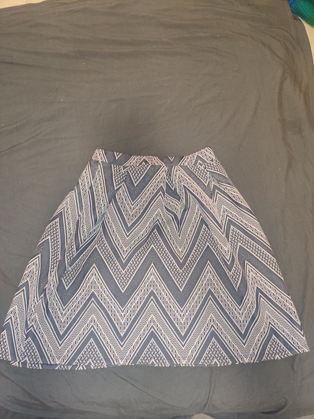 Chevron-Pattern Navy Midi Skirt